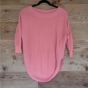 Express Lightweight Sweater in Pink with Elbow Sleeves Side Slits XSmall